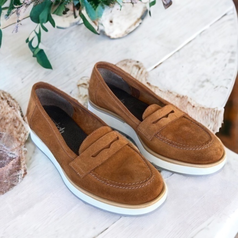 Annabella Suede Leather Penny Loafers Women's Size 7.5 Euro 39 Tobacco Color - Picture 1 of 11